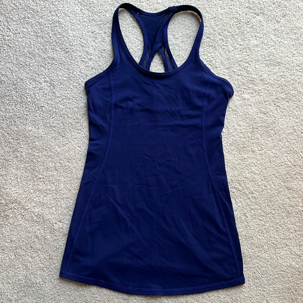 Lululemon Racerback Hip Length Blue Tank Mesh Back